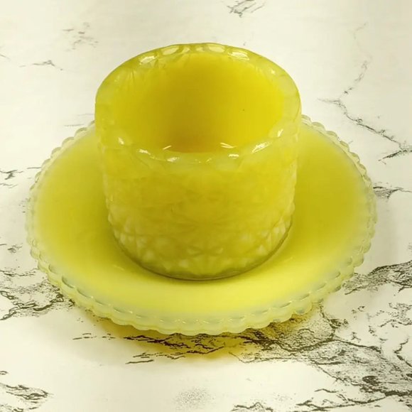 Degenhart Glass Ohio Salt Cellar Saucer Paperweight Trinket Vtg - Picture 9 of 11